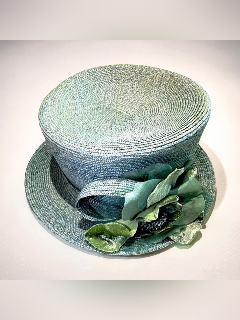 Nordstrom | Sea-foam Straw Top Hat w Floral Appliqué | Elegant | Made in Italy
